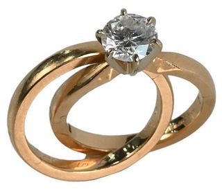 14 Karat Yellow Gold Engagement Ring, set with center brilliant cut diamond, approximately 1.2 carat, 6.57 mm, 8 grams total weight, size 4 1/2.