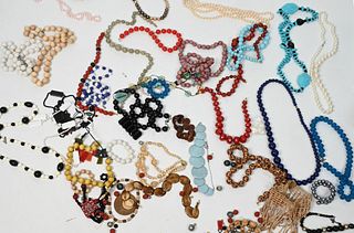 Group of Large Beaded Necklaces, to include wood beads, cork, painted, Erwin pearl, etc.