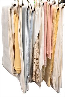Large Lot of Linen/Damask Tablecloths, over 20 pieces, to include lace and linen, shadow work organdy, and embroidered; rectangular, square and others