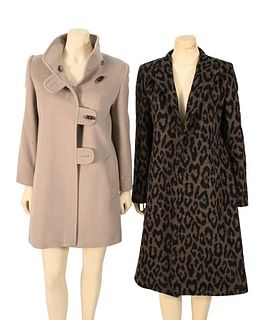 Two Cinzia Rocca Coats, to include a wool/alpaca leopard print below knee length coat, having button front closure and front slip pockets, along with 
