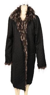 Black Fendi Quilted Fur Lined Coat, below knee length with long fur lining, button reads "Pellicce Moda Pronta", button front closure with two front p