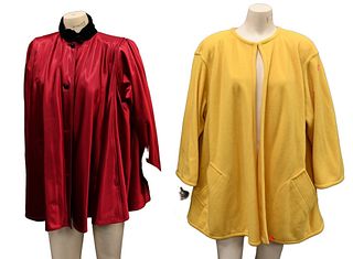 Four Piece Lot, to include vintage Emanuel Ungaro pieces, 1980's - 1990's, a lemon yellow coat, size 8; brown suede quilted coat; burgundy satin eveni
