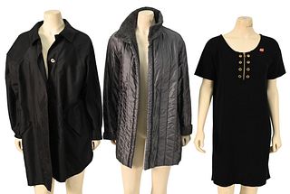 Three Piece Lot of Designer Sportswear, to include a black nylon trench coat by Salvatore Ferragamo, size M/L; a grey quilted coat by Armani, size 8; 