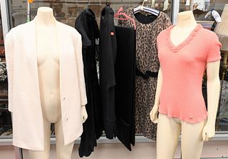 Six Pieces of Vintage Designer Clothing, to include a black silk short sleeve dress by Valentino Boutique, size 6; a leopard jersey dress by Giambatti
