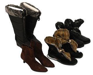 Four Pairs of Winter Boots, to include tall nylon wedge boots by Juicy Couture, gore tex by ARA, black nylon by Alpi-Tex and suede ankle boots, good c