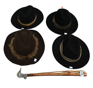 Four Brimmed Hats, to include Stetson, Gelot, Borsalino, along with a duck shoe horn, size large.
