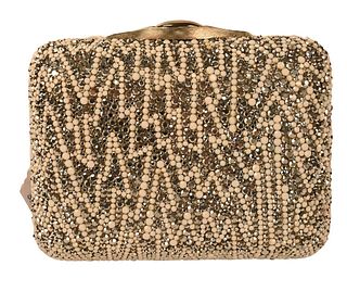 Judith Leiber Jeweled Clutch Purse, having silver and white beads.