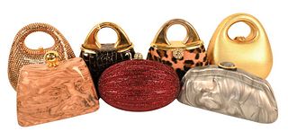 Seven Piece Lot of Minaudiere Evening Purses, to include jewelled, leather and plastic, some scratches to leather, minimal stone loss.