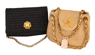 Two Piece Handbag Lot, to include Eric Javits Gold Flecked Starfish "Mini Squishee" Handbag having gold fleck wicker style, mini squishee star fish wi