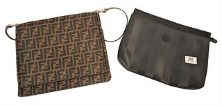 Lot of Two Fendi Bags, to include canvas leather flap shoulder purse along with a black leather clutch bag. Provenance: Connecticut Personal Collectio