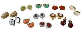 Group of 11 Pairs of Earrings, by various costume jewelry designers Tambetti, Replica, M Jent, Star 747, Judith Jack, etc.