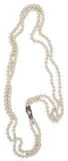 Double Strand Pearl Necklace, having silver clasp, total length 24 inches.