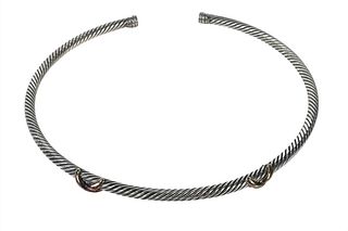 David Yurman Sterling Silver Single Cable Collar, having two "X", 2 t.oz.