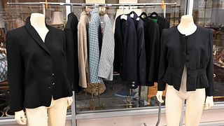 Ten Designer Blazers, to include a black box pleat bottom; navy wool ribbed by Valentino; dark blue Armani; black wool Armani; black evening Armani; a