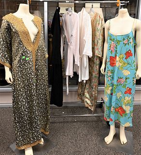 Brocade Hostess Maxis, along with sleepwear, two vintage brocade metallic trimmed hostess maxi's, three designer robes, along with a Natori nightgown,