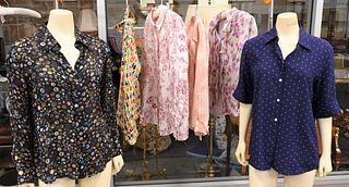 Six Designer Silk Blouses, designers include Celine, Chanel, Ferragamo and Chloe, violet blouse has no label; size S/M, condition consistent with norm