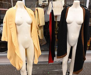 Four Designer Wraps, to include reversible wool, black and red; yellow ribbed knit; yellow knit, large; along with a black and brown knit vintage Give