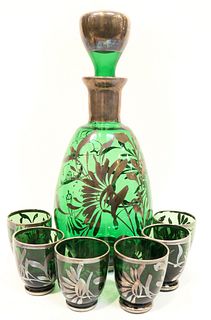 A French Green Glass Liquor Set (7 Pieces)