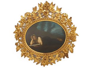 The Study Girl, 19th C. Rococo Framed Oil on Board