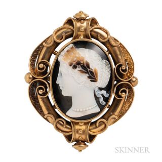 Victorian Gold and Hardstone Cameo Pendant/Brooch