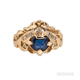 14kt Gold Sapphire, and Diamond Ring
