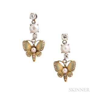 Enamel and Diamond Butterfly Earrings