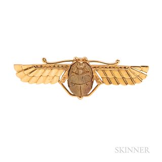18kt Gold and Faience Scarab Brooch