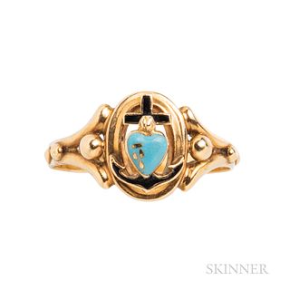 Antique Gold and Enamel Ring Depicting Faith, Hope, and Charity