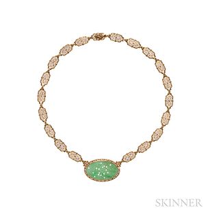 Art Deco 14kt Gold and Jade Necklace