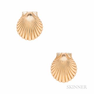 Tiffany & Co. 14kt Gold Scallop Shell Screw-back Earrings