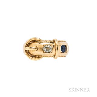 18kt Gold, Sapphire, and Diamond Buckle Ring