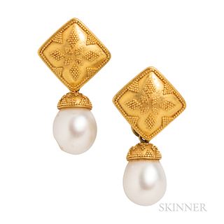 Maija Neimanis 22kt and 18kt Gold and South Sea Pearl Day/Night Earpendants