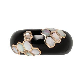Onyx, 14kt Gold, Mother-of-pearl, and Diamond Cuff Bracelet