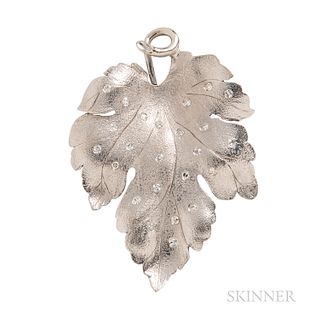 14kt White Gold and Diamond Leaf Brooch