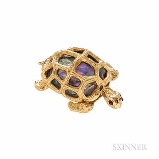 18kt Gold and Abalone Turtle Brooch