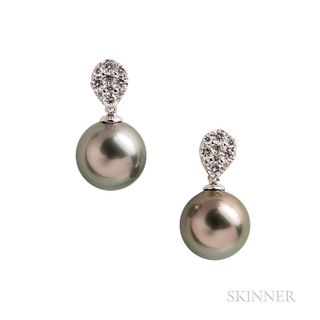18kt White Gold and Tahitian Pearl Earrings