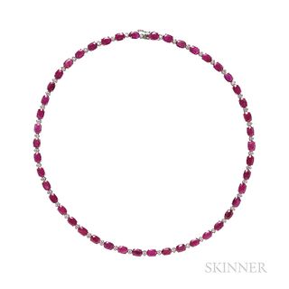 14kt White Gold, Ruby, and Diamond Necklace