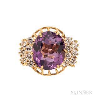 14kt Gold, Amethyst, and Diamond Ring