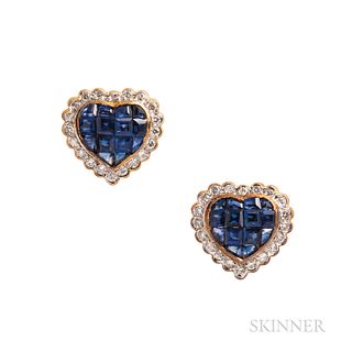 18kt Gold, Sapphire, and Diamond Heart Earrings