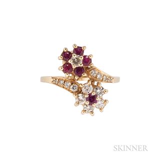 14kt Gold, Ruby, and Diamond Bypass Ring