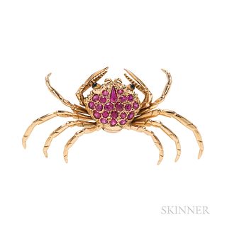 18kt Gold and Ruby Crab Brooch