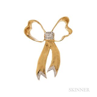 18kt Gold and Diamond Bow Brooch