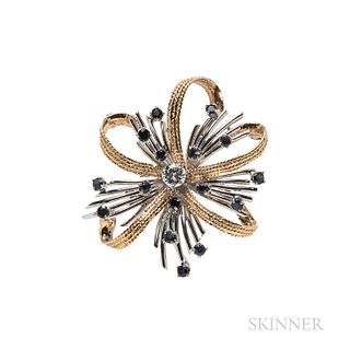14kt Gold and Diamond Bow Brooch