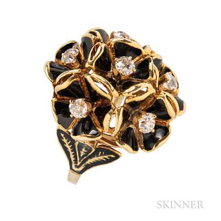 14kt Gold, Enamel, and Diamond Flower Ring