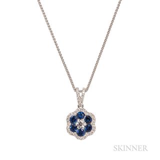 18kt White Gold, Sapphire, and Diamond Pendant