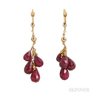 Gold and Ruby Cluster Earrings
