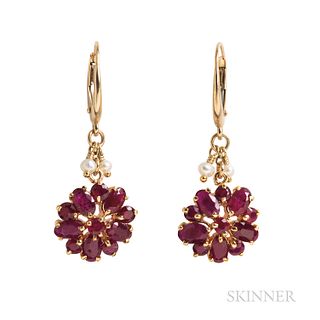 14kt Gold, Ruby, and Seed Pearl Earrings