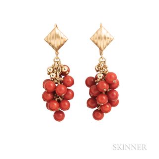 Gold and Coral Earrings