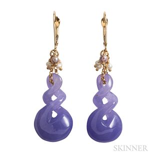 14kt Gold and Purple Jade Earrings