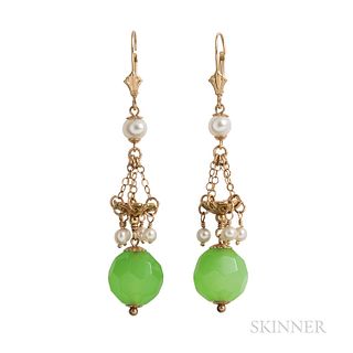 14kt Gold and Green Hardstone Drop Earrings